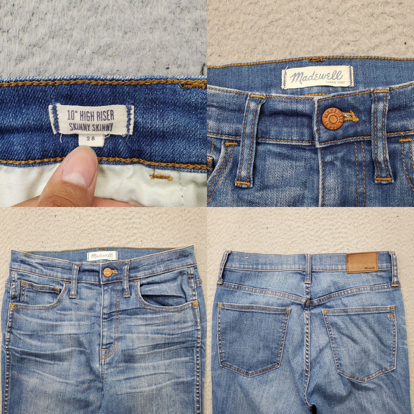Madewell Madewell Skinny Jeans Womens 28 Blue Denim Stretch Faded Whiskered 10" High Rise Jeans Womens 28 Blue Denim Stretch Skinny Size 28" / US 6 / IT 42 - 8 Thumbnail