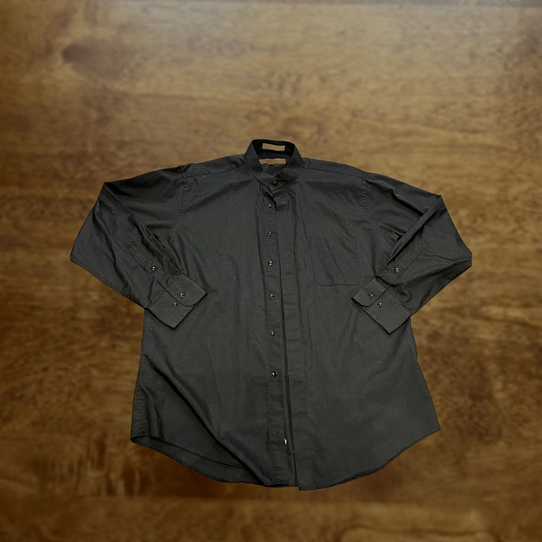Needles VINTAGE Diamante Mens Band Collar Dress Shirt L Black Long Sleeve 16 32/33 Barrell Cuff Size 42R - 1 Thumbnail