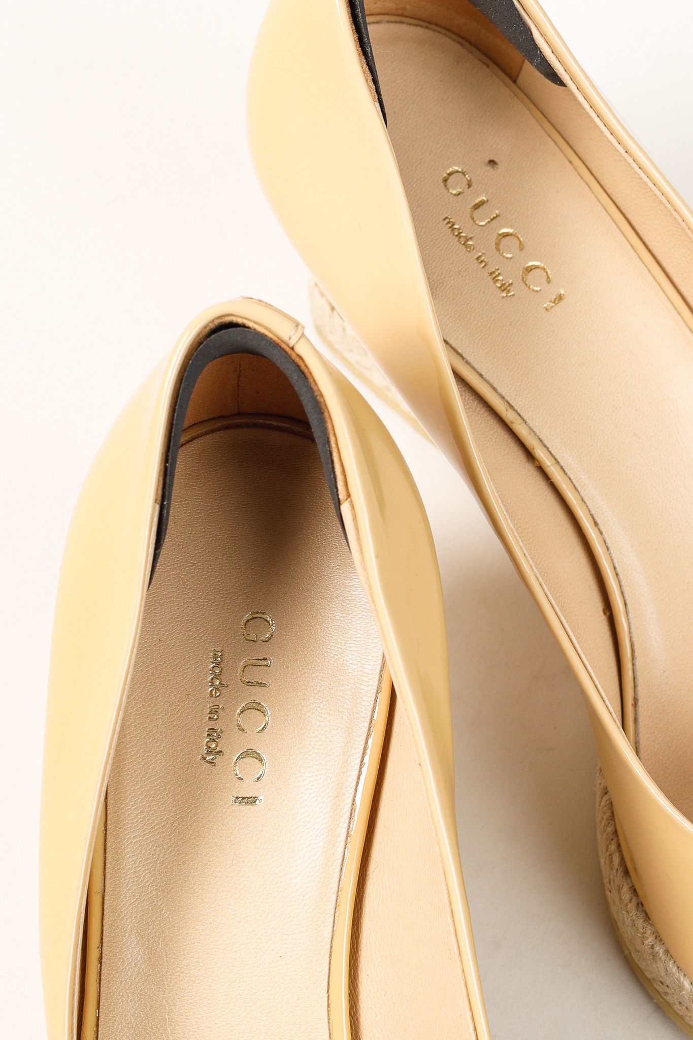 Gucci Gucci Silver Bit Peep-Toe Patent Leather Wedge Espadrille Size US 4.5 / IT 34.5 - 9 Thumbnail