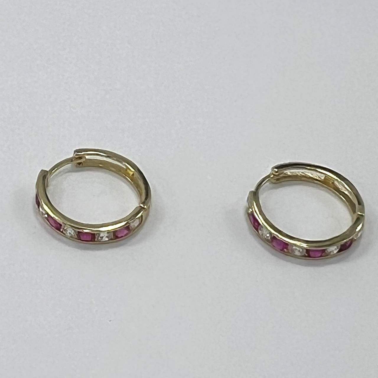 Other New 14K Yellow Gold Hoop Earrings with White and Pink Zircon Size ONE SIZE - 6 Thumbnail