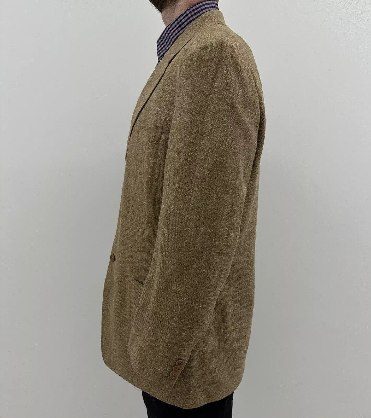 Canali Canali Blazer Sport Coat Mens Tan Plaid Silk Wool Linen Size 44R - 5 Thumbnail