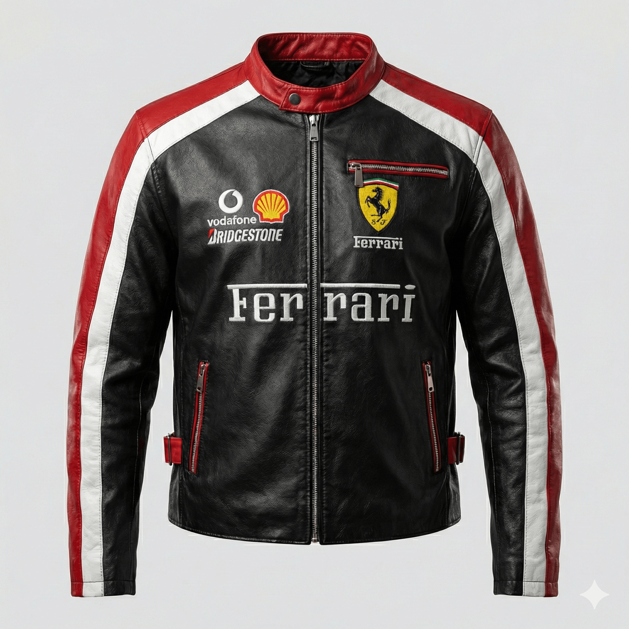 Formula 1 Ferrari F1 Racing Leather Jacket Vodafone Shell Biker Y2K Size US M / EU 48-50 / 2 - 3 Thumbnail