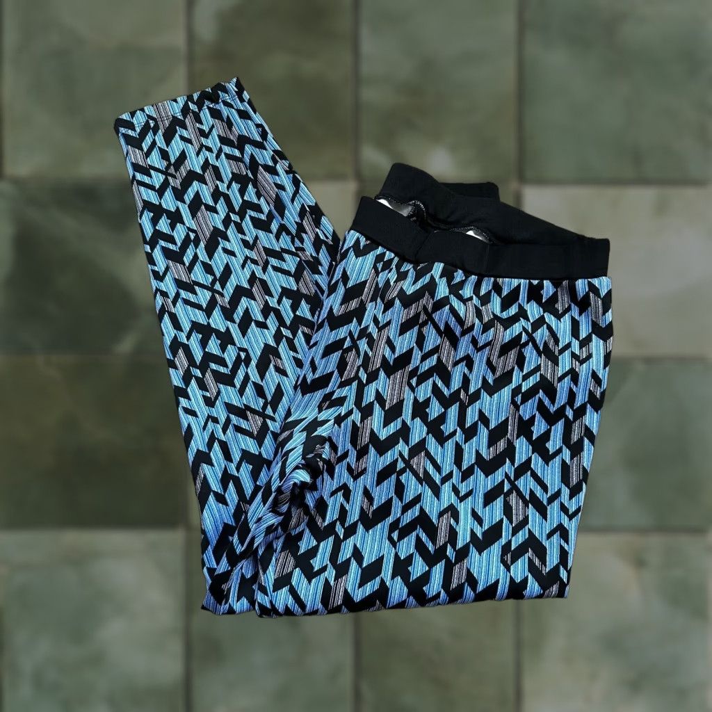 Vintage New Directions Pants Straight Leg Geometric Print Blue & Black Size XL Size 40" / US 18 - 1 Thumbnail