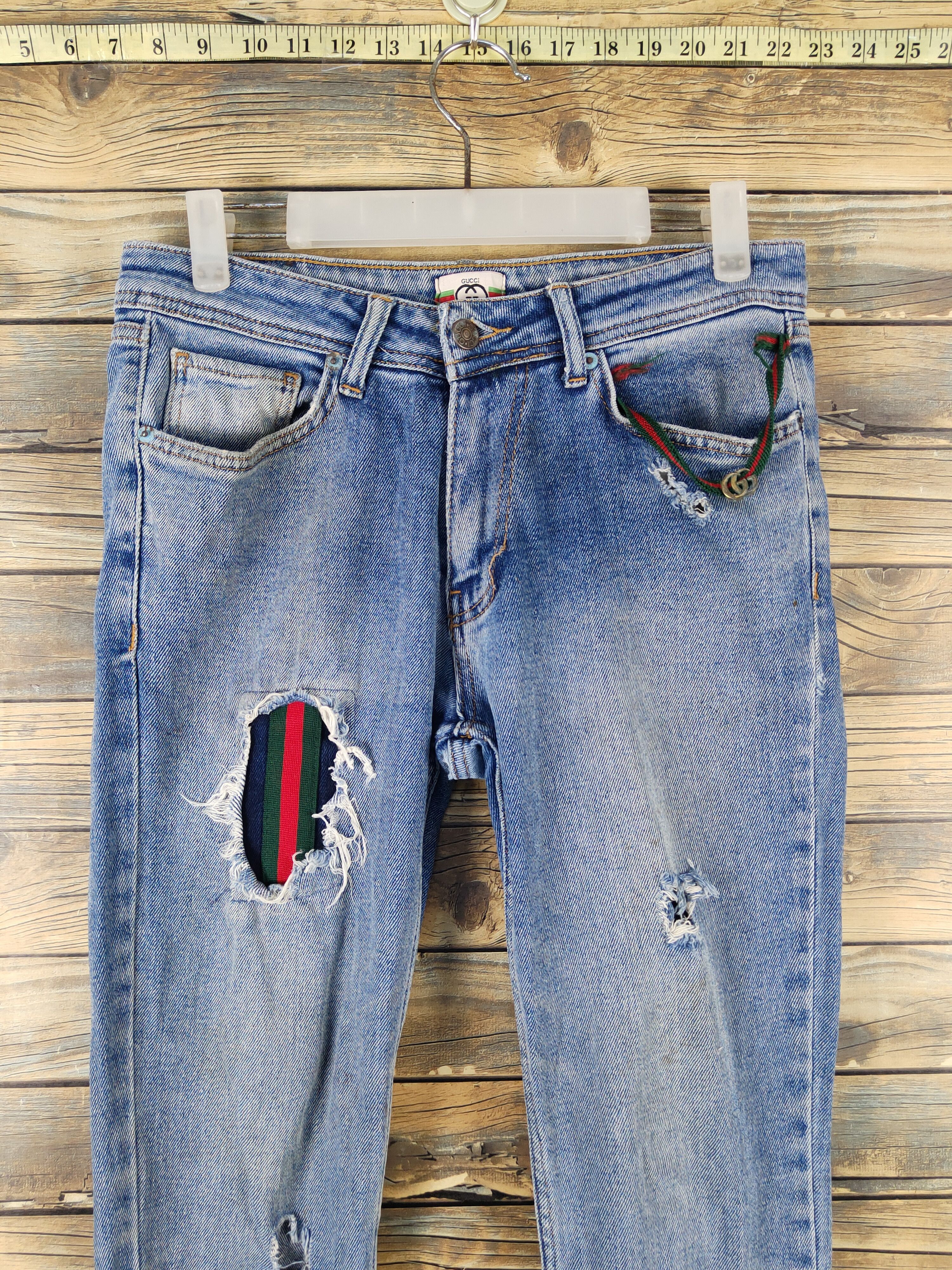 Vintage vintage Blue Distressed Ripped Jeans #W2067 Size 28" / US 6 / IT 42 - 2 Thumbnail