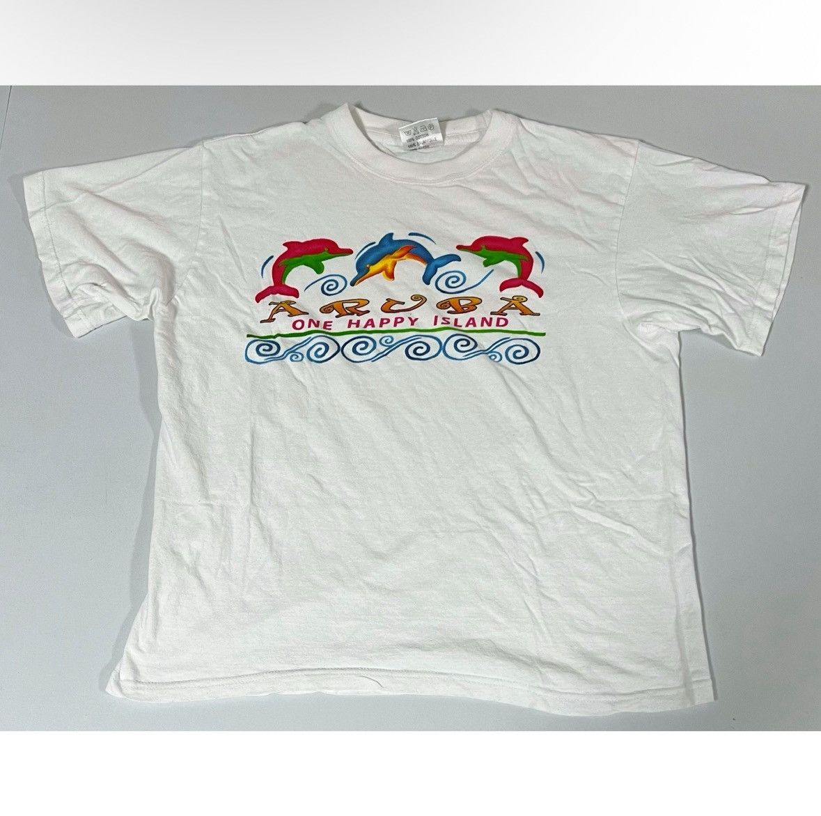 Vintage White ‘Aruba: One Happy Island’ Dolphin T-Shirt Tee Size M🐬✨ Size US M / EU 48-50 / 2 - 1 Thumbnail