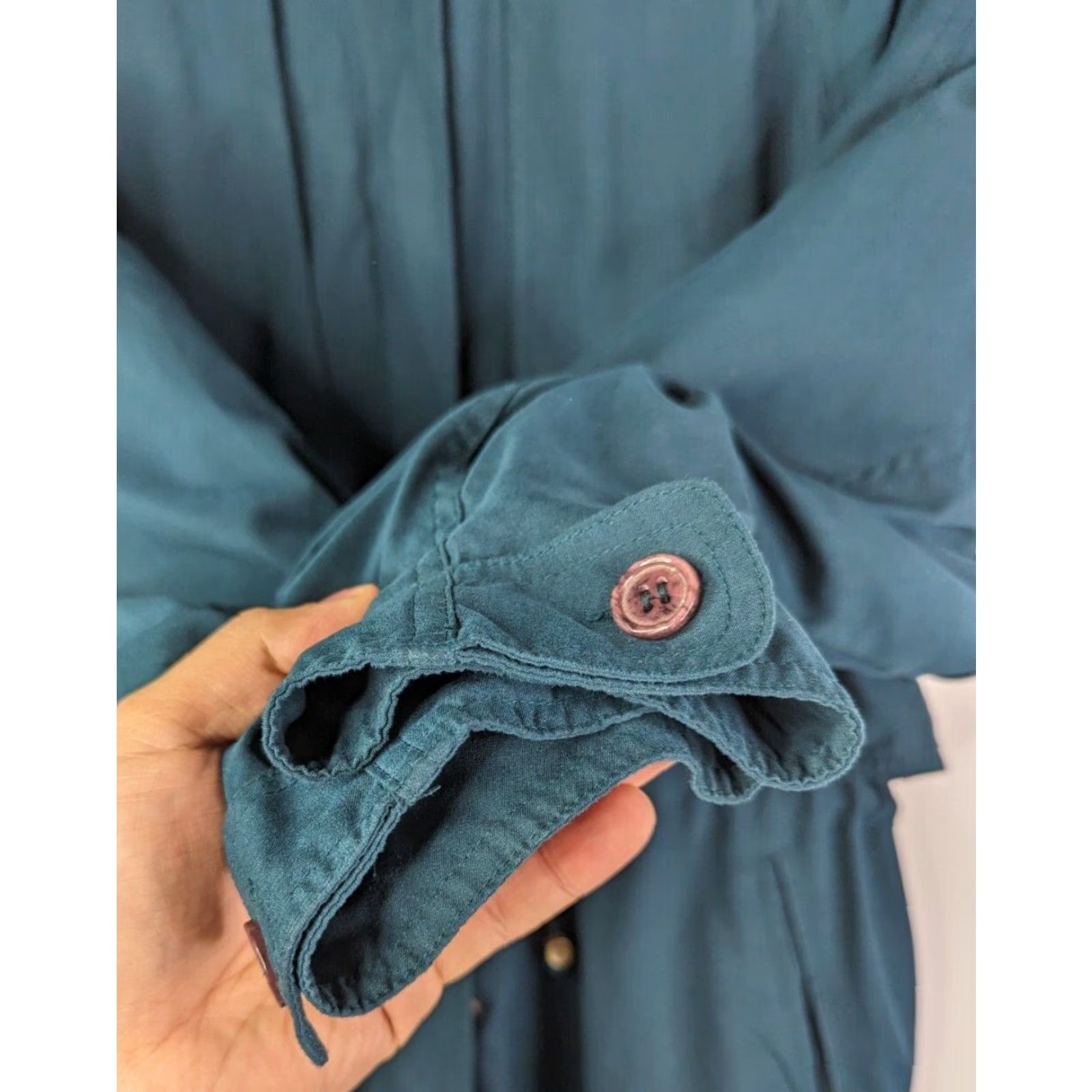 Vintage Alorna Coat Womens Long Turquoise Hooded Pockets Linerless Overcoat 5/6 Size Regular Button Casual Size S / US 4 / IT 40 - 3 Thumbnail
