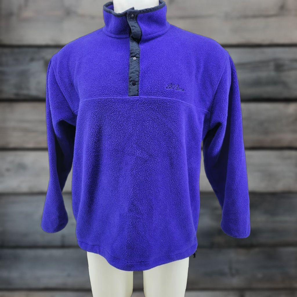 Vintage L.L. Bean Mens Blue Fleece Sweater Pullover Large Nyl Polyester Spandex 1/4 Button Pockets Mock Neck Sweatshirt Outdoor Casual Shirt Mens Large Blue Size US L / EU 52-54 / 3 - 1 Thumbnail