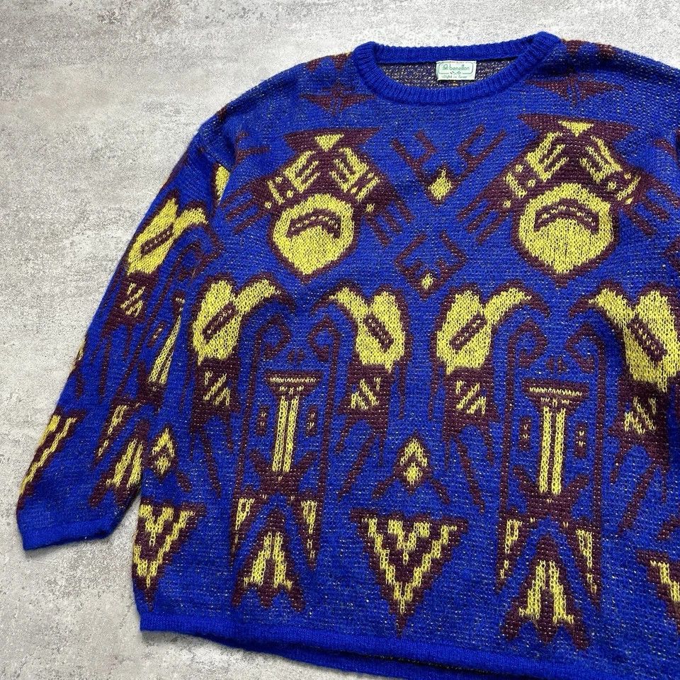 Benetton × Vintage NATIVE AZTEC MOHAIR BLEND KNIT SWEATER SIZE 48 MADE IN ITALY Size US M / EU 48-50 / 2 - 2 Thumbnail