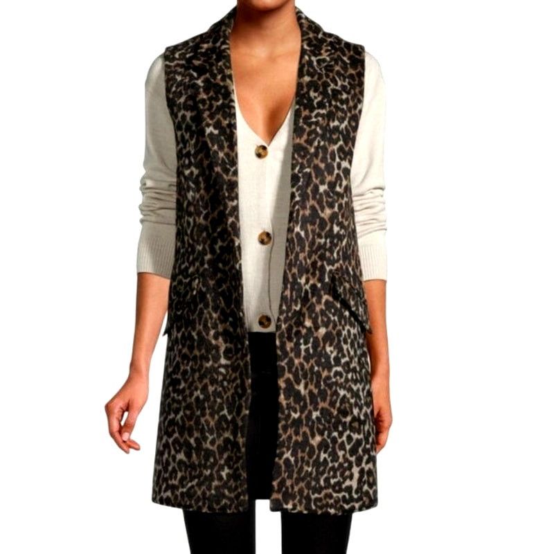Other Dolce Cabo Brown Leopard Long Line Fleece Sleeveless Vest Size XS / US 0-2 / IT 36-38 - 1 Thumbnail