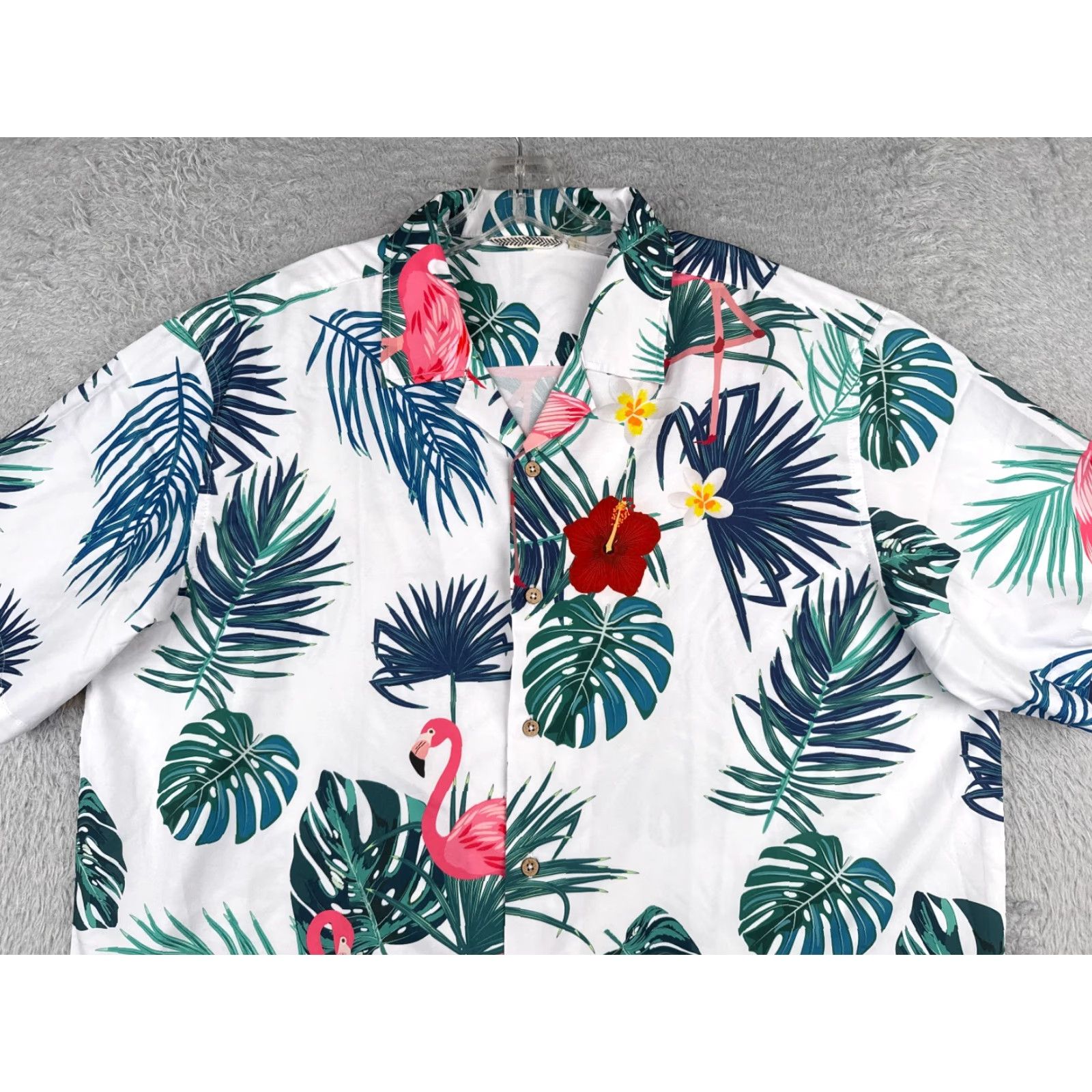 Vintage Hawaiian Shirt Unbranded Button-Up Floral White Blue Pink Flamingo Leaf Polyester XL Adult Mens Shirt Set Size US XL / EU 56 / 4 - 4 Thumbnail