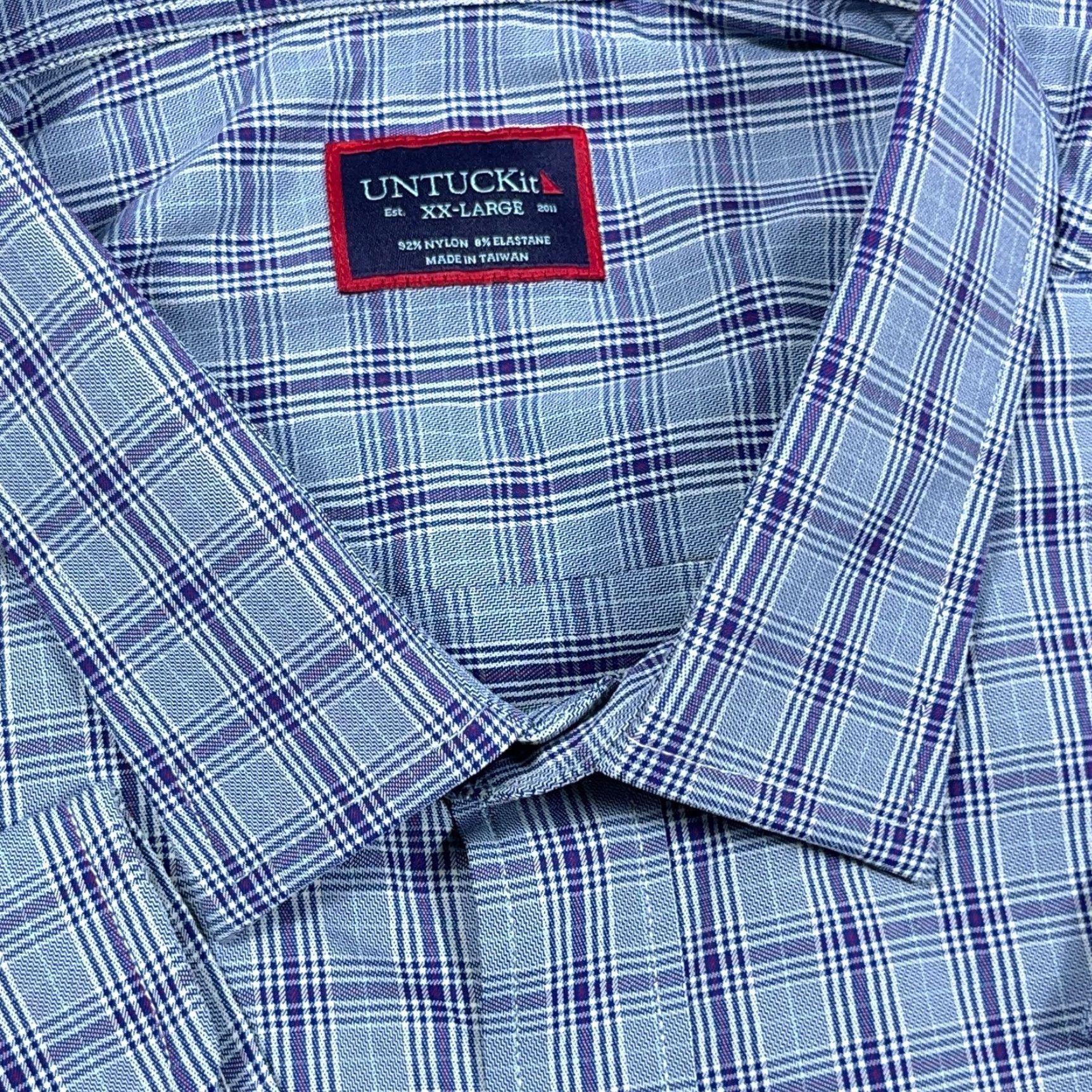 UNTUCKit UNTUCKit Shirt Men XXL Purple Plaid Button Nylon Performance Stretch Dress Shirt Size 48R - 3 Thumbnail