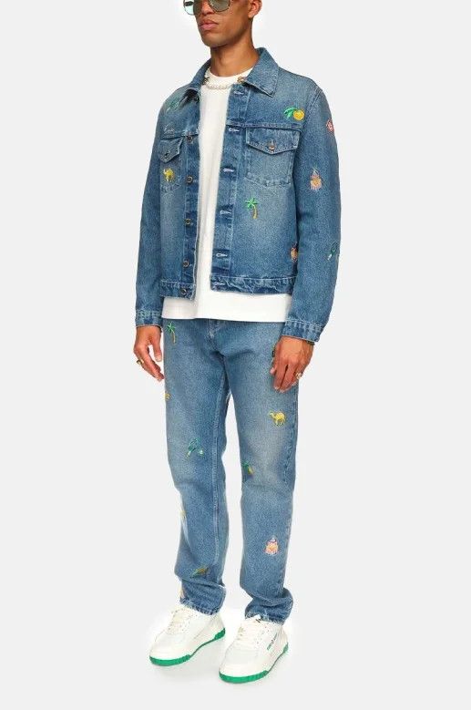Casablanca o1mle0326 Denim Embroidered Motif Jacket in Blue Size US S / EU 44-46 / 1 - 2 Thumbnail
