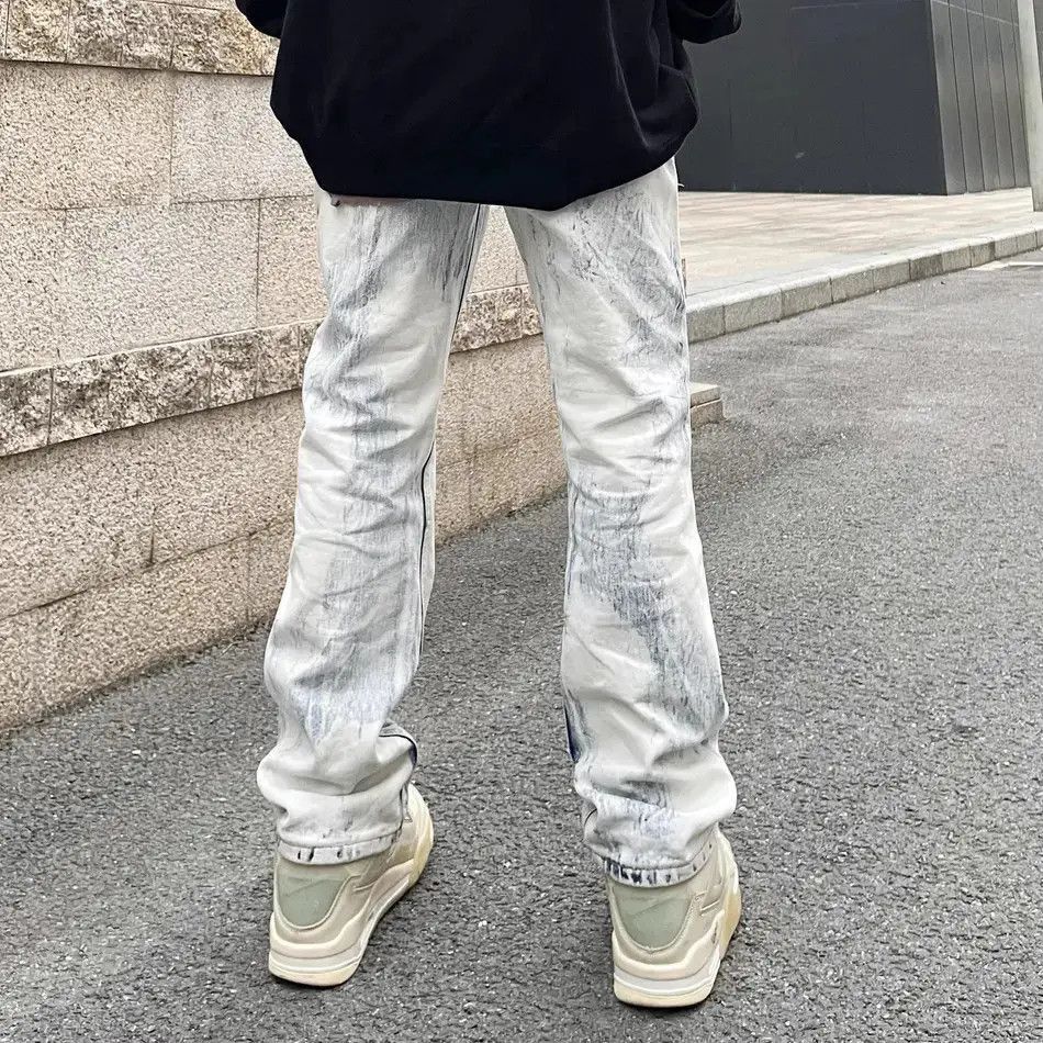 Japanese Brand Loose straight leg light colored tie dyed jeans Size US 30 / EU 46 - 4 Thumbnail