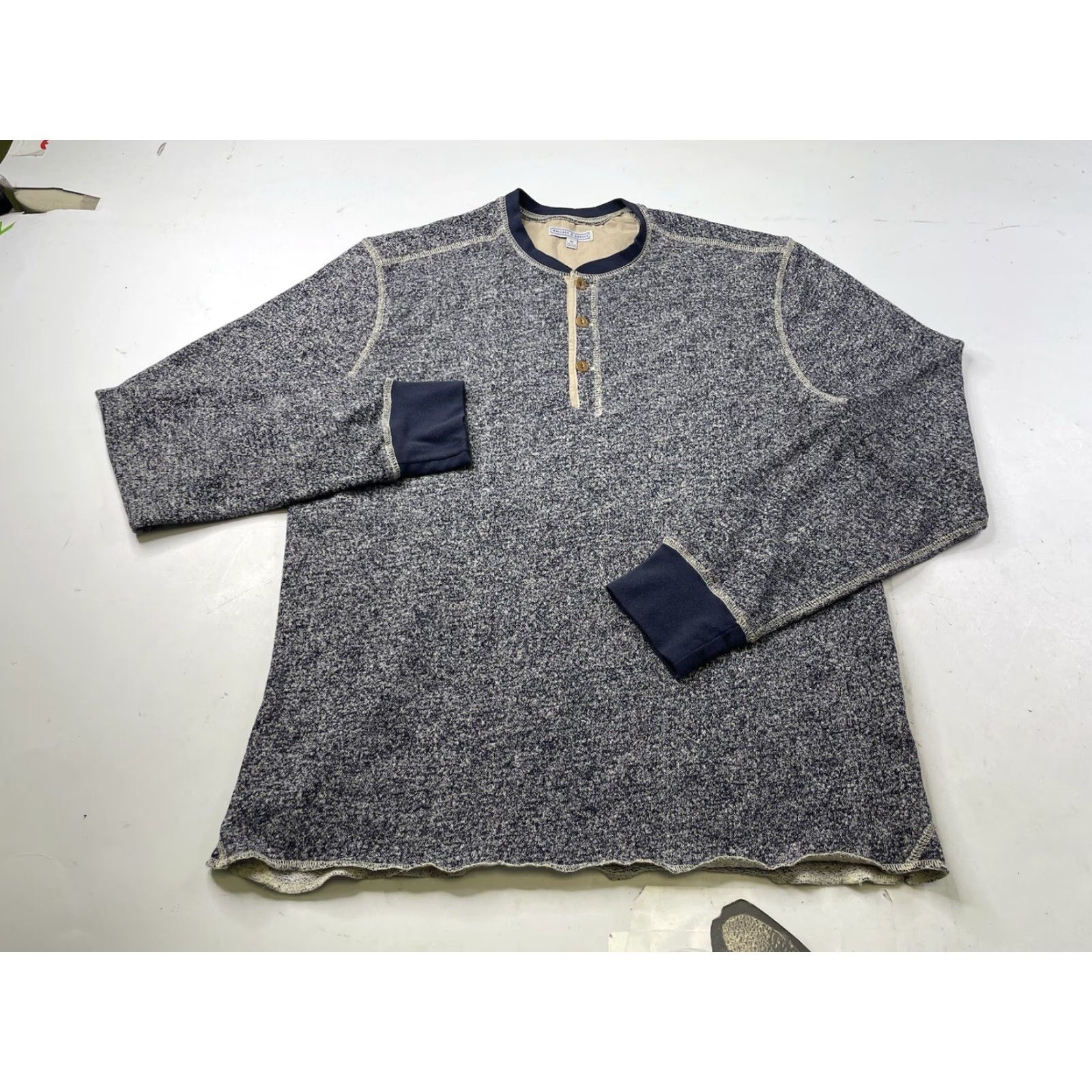 Wallace & Barnes Wallace & Barnes Henley Shirt Mens M Blue Cotton Blend Long Sleeve Heather Terry Button-Up Size US M / EU 48-50 / 2 - 2 Thumbnail