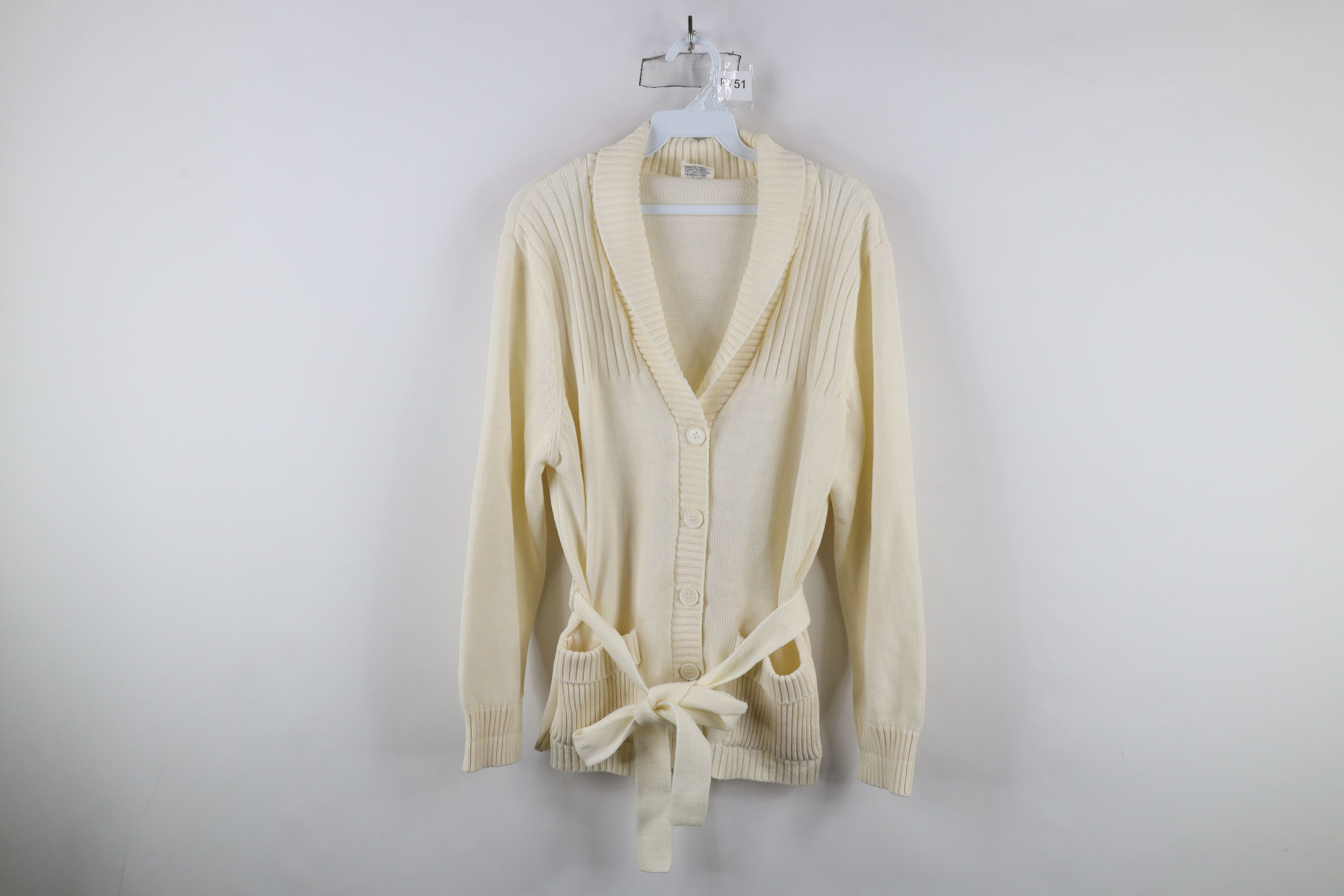 Vintage Vintage 70s Streetwear Knit Belted Shawl Cardigan Sweater Size M / US 6-8 / IT 42-44 - 1 Thumbnail