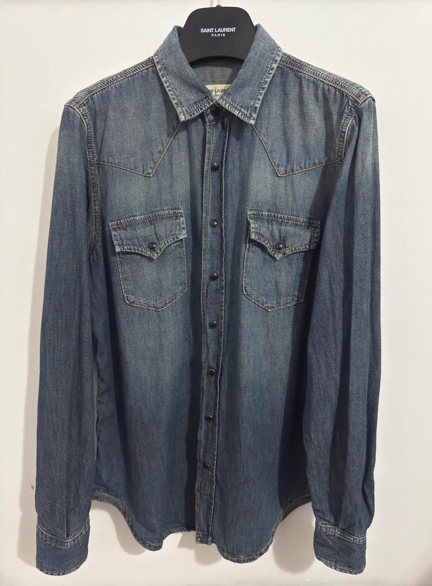 Saint Laurent Paris SLP 21ss deep blue cat eye 2pocket denim shirt M Size US M / EU 48-50 / 2 - 1 Thumbnail