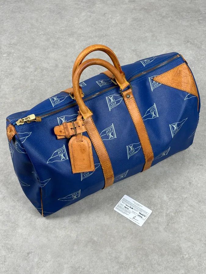Louis Vuitton 1992 Louis Vuitton LV Cup Falgs Keepall 45 Blue Regatta Blue Leather Travel Bag Size ONE SIZE - 2 Thumbnail