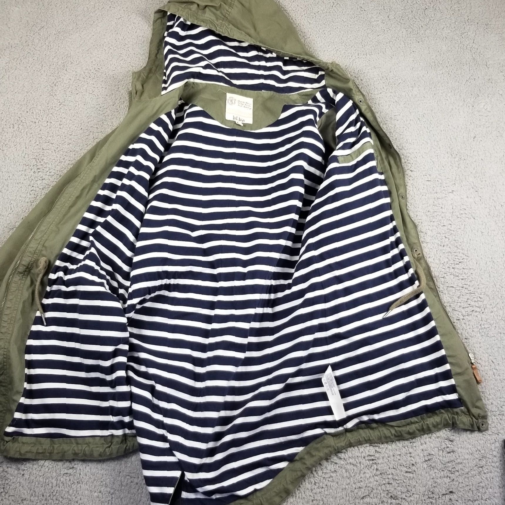 FatFace VINTAGE Fat Face Women's Jacket Overcoat Military Canvas Hooded Striped Green Size 14 Size XL / US 12-14 / IT 48-50 - 6 Thumbnail