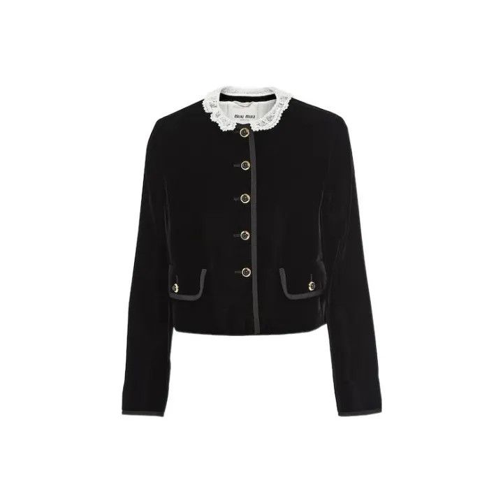 Miu Miu Miu Miu Black Lace-Collared Long Sleeve Jacket 0079 Size M / US 6-8 / IT 42-44 - 1 Thumbnail