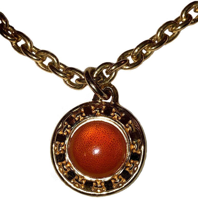 Salvatore Ferragamo Orange Resin Cabochon Pendant Necklace