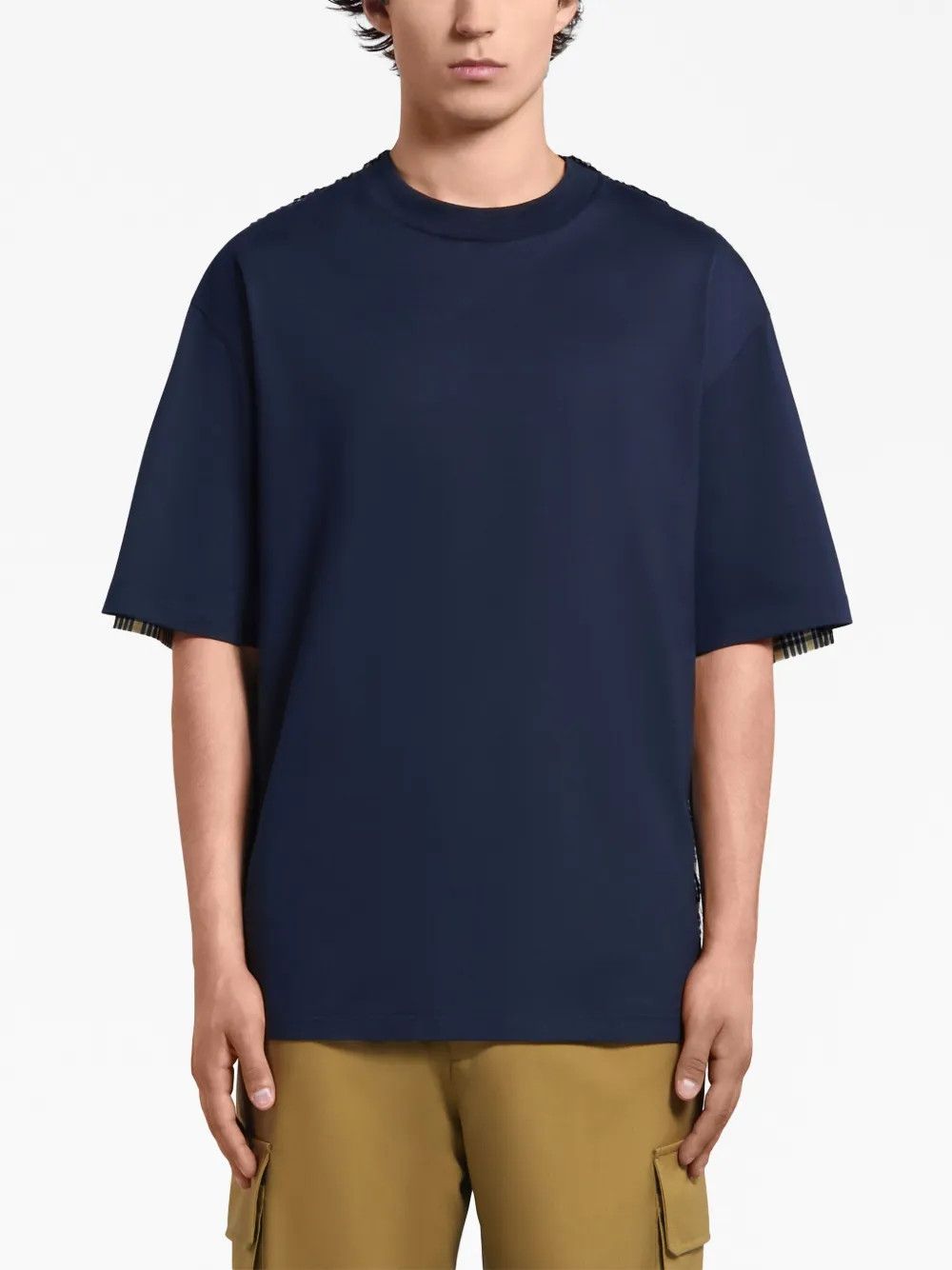 Marni o1w1db10125 Plaid-Check Panel Cotton T-Shirt in Multicolor Size US L / EU 52-54 / 3 - 4 Thumbnail