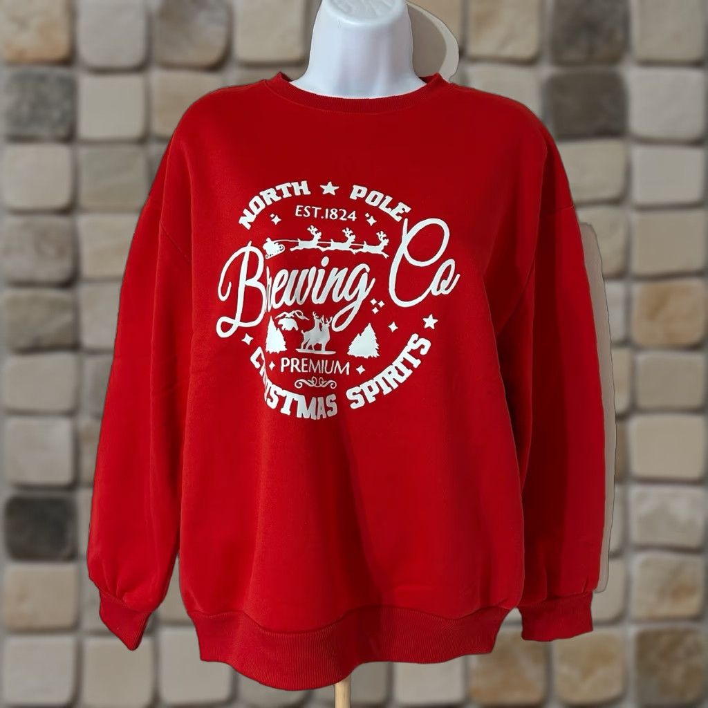Shein SHEIN Red Christmas Sweater Crew Neck Women Small North Pole Brewing Pullover Knit Gift Holiday Pattern Christmas Womens Short Description NC Size S / US 4 / IT 40 - 1 Thumbnail