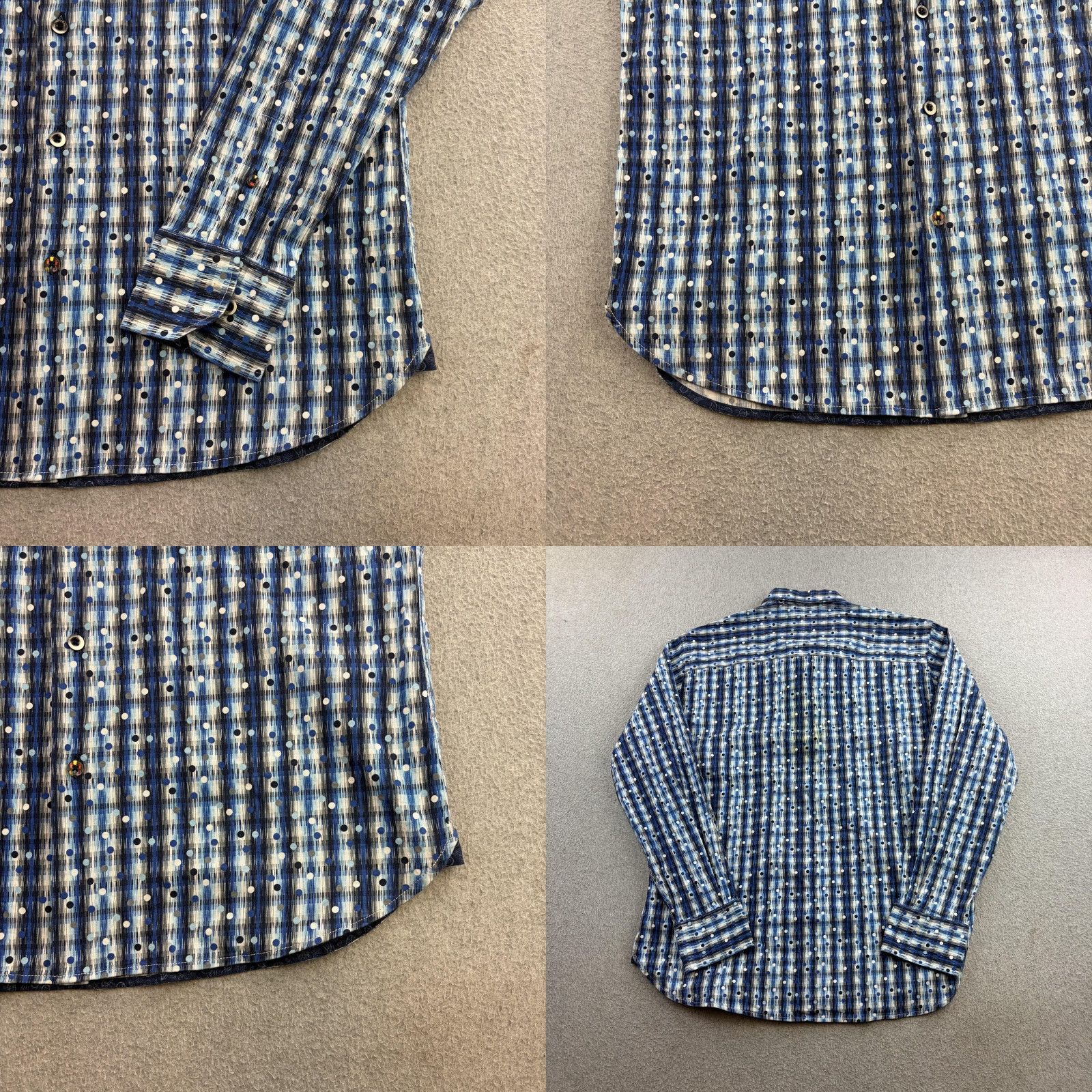 Vintage Visconti Black Shirt Mens L Blue Polka Dot Long Sleeve Button Up Casual Size US L / EU 52-54 / 3 - 8 Thumbnail