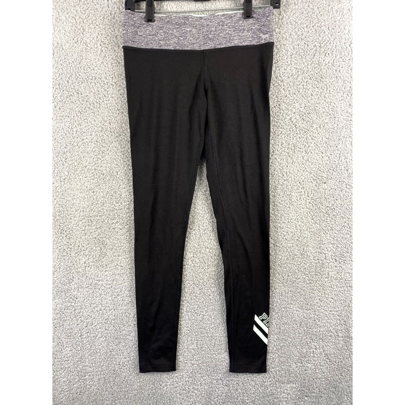 Pinko VINTAGE PINK Victoria's Secret Leggings Women's XS Black Activewear Pants Striped 28 in Inseam Athleisure Womens Size 28" / US 6 / IT 42 - 2 Thumbnail