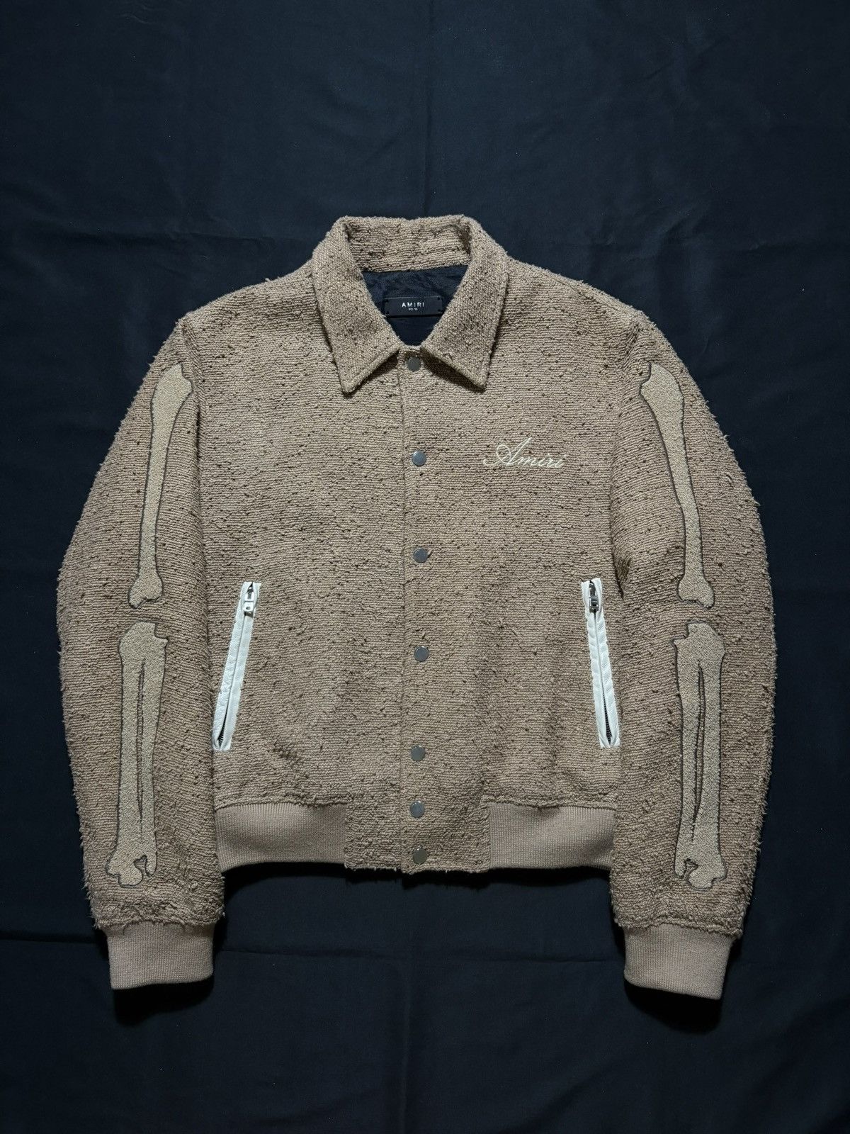 Amiri Amiri Bones Brown Boucle Varsity Jacket - Size 52 Size US L / EU 52-54 / 3 - 1 Thumbnail