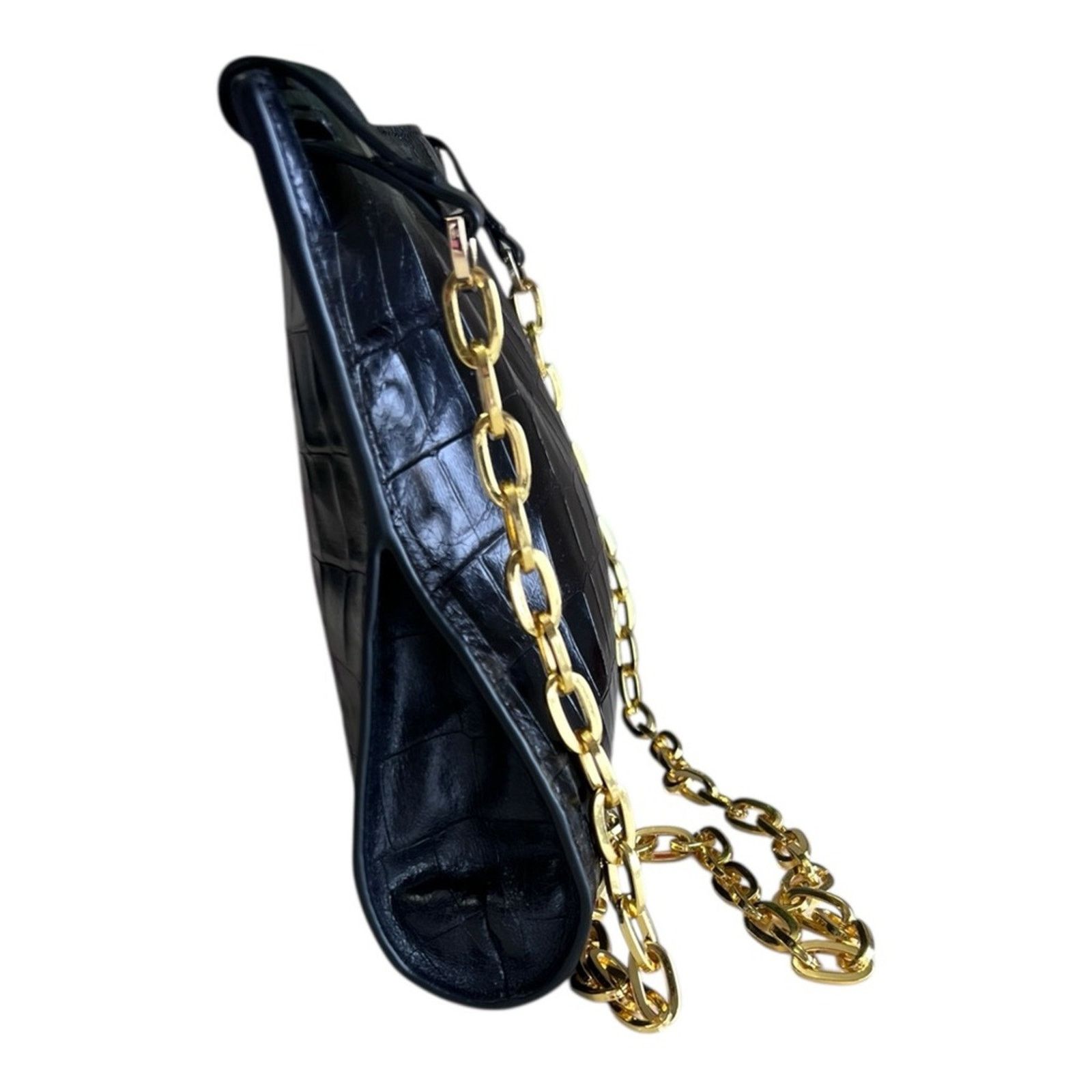 Halston Heritage Halston Heritage Black Croc Embossed Leather Shoulder Bag Size ONE SIZE - 3 Thumbnail