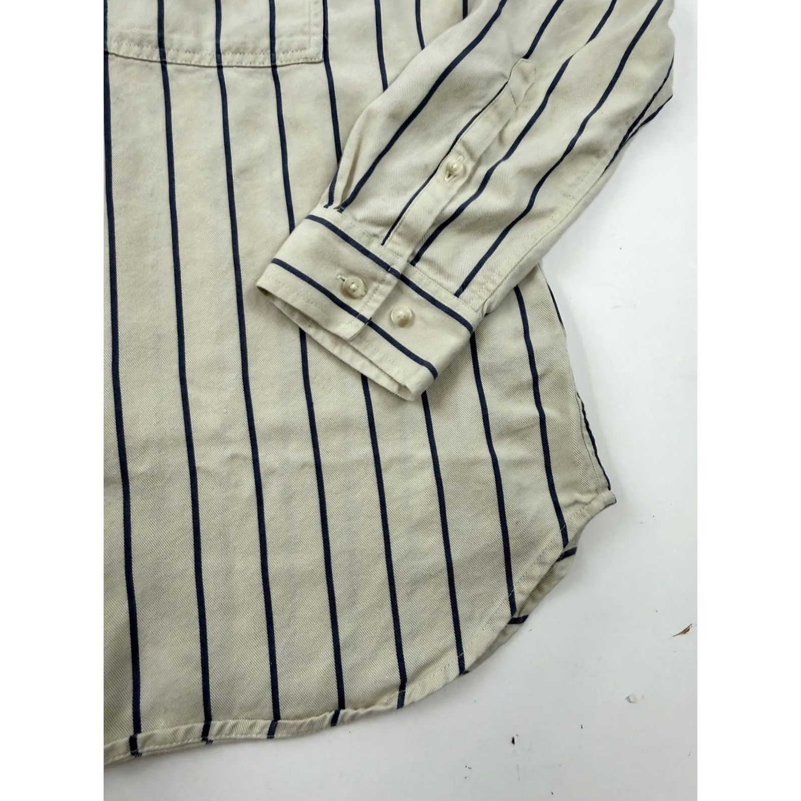 Vintage L.L. Bean Shirt Large White Stripe Long Sleeve Button Front Tencel Twill Womens Size L / US 10 / IT 46 - 3 Thumbnail