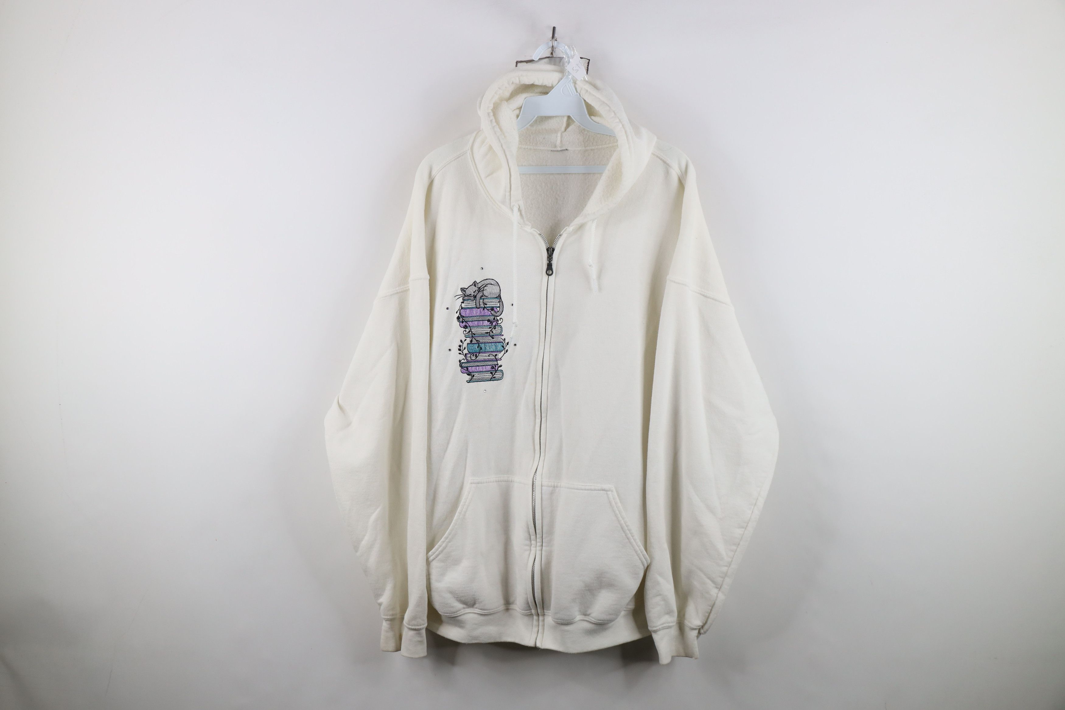 Vintage Vintage 90s Y2K Streetwear Cat Kitten Reading Zip Hoodie Size XXL / US 16-18 / IT 52-54 - 1 Thumbnail
