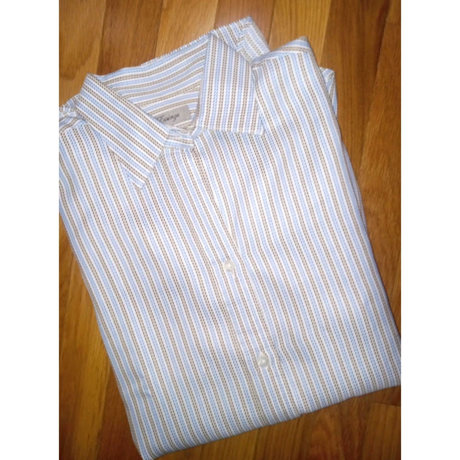 Vintage Essenza Striped Button-Up Shirt Womens L Blue Size L / US 10 / IT 46 - 5 Thumbnail