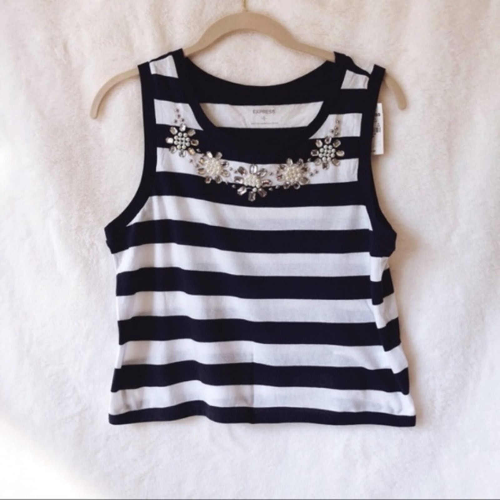 Express Express Embellished Blue Collar Striped Crop Top Size S / US 4 / IT 40 - 1 Thumbnail