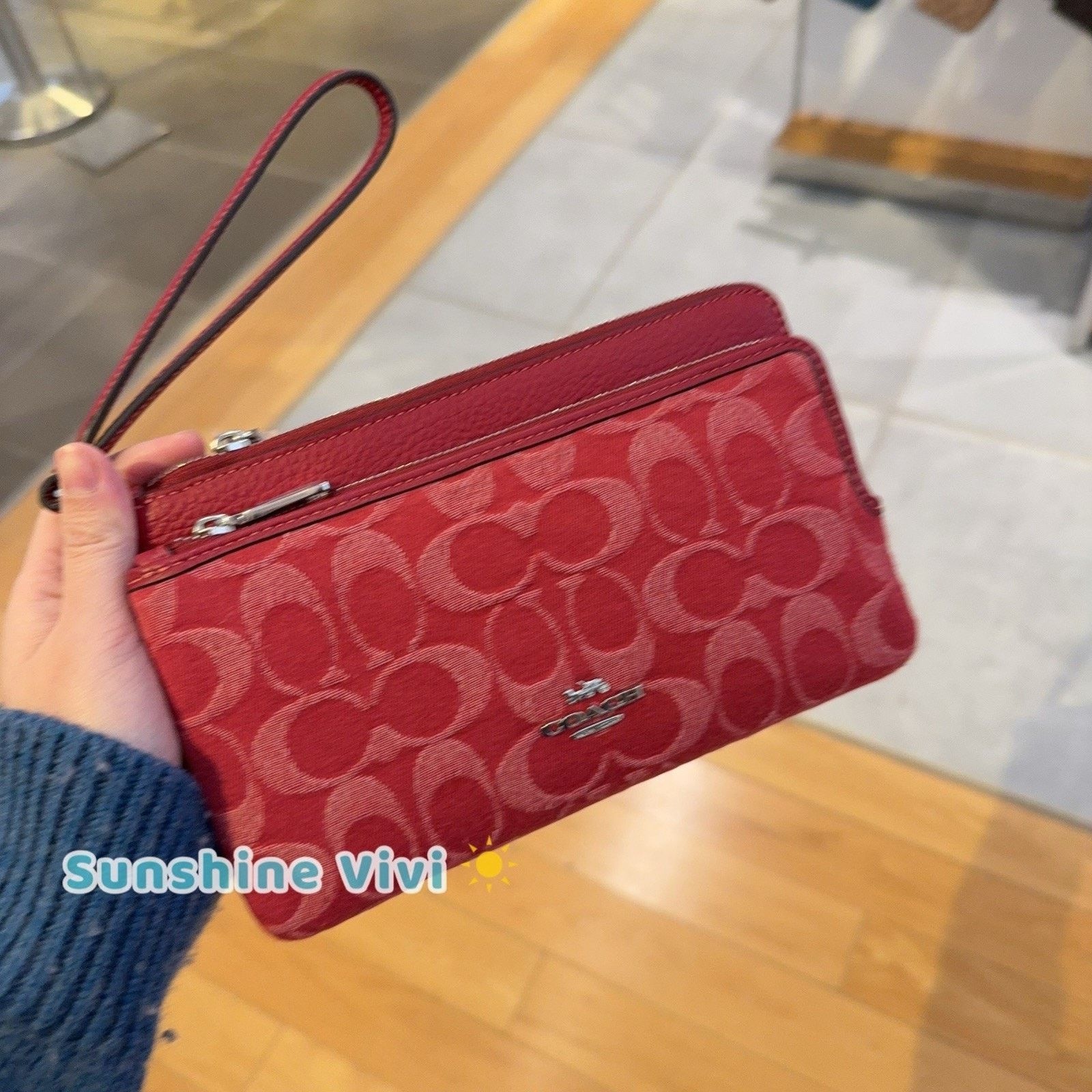 Coach NWT Coach CDN22 Double Zip Wallet Signature Denim True Red Size ONE SIZE - 1 Thumbnail