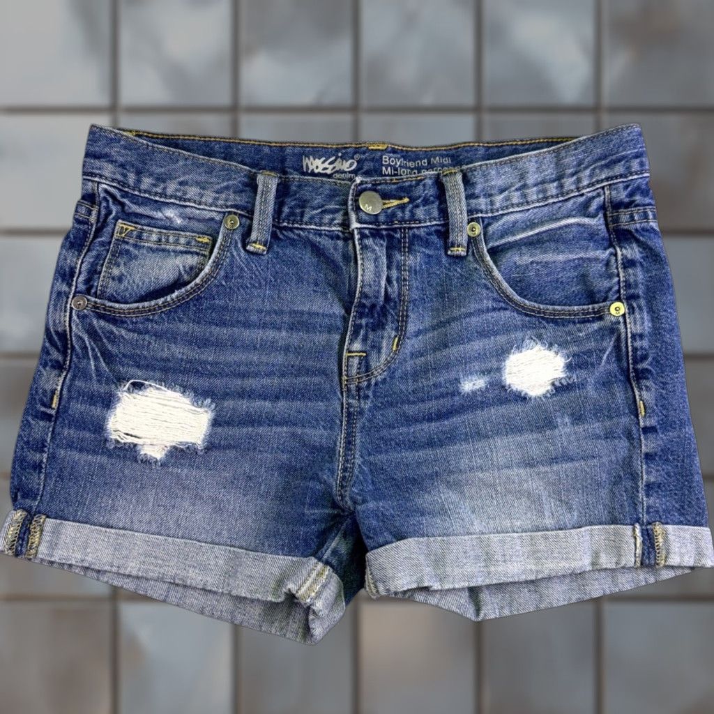 Mossimo VINTAGE Mossimo Shorts Women's Denim Boyfriend Midi Blue Distressed Cuffed 00 Tall Size 29" - 1 Thumbnail