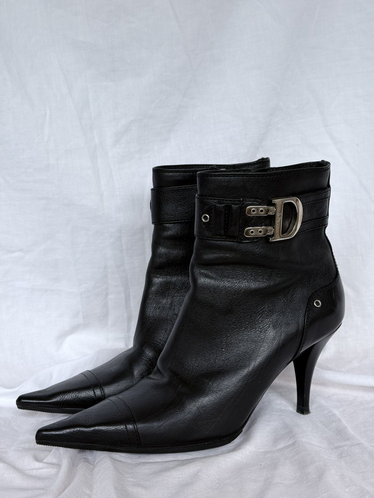 Dior Dior Buckle Black Leather biker Ankle Boots Pointed Toe Size US 7 / IT 37 - 1 Thumbnail