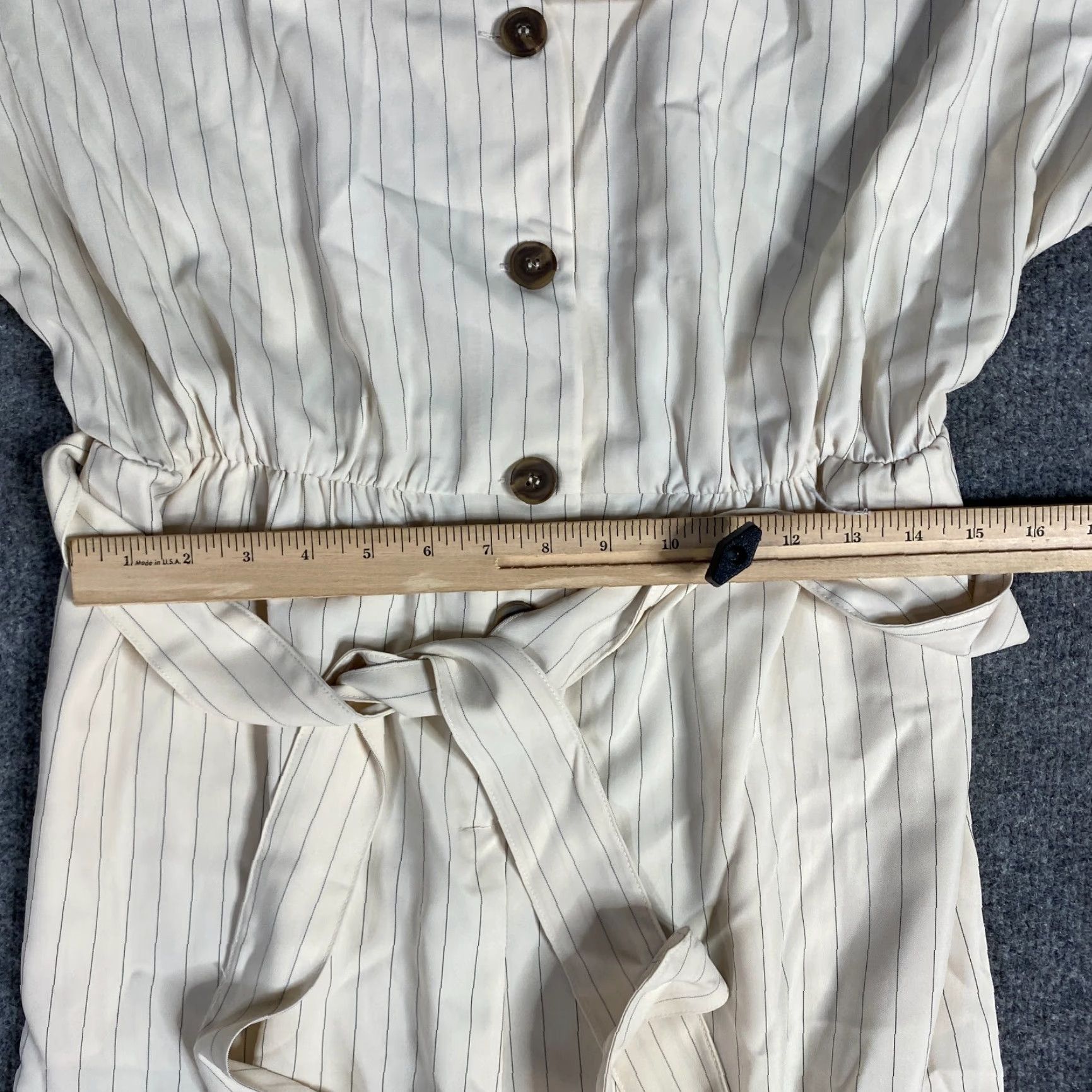 Vintage Mello Day Romper Womens L Beige Striped Button Front Pockets Belted NEW Size 36" / US 14 / IT 50 - 5 Thumbnail