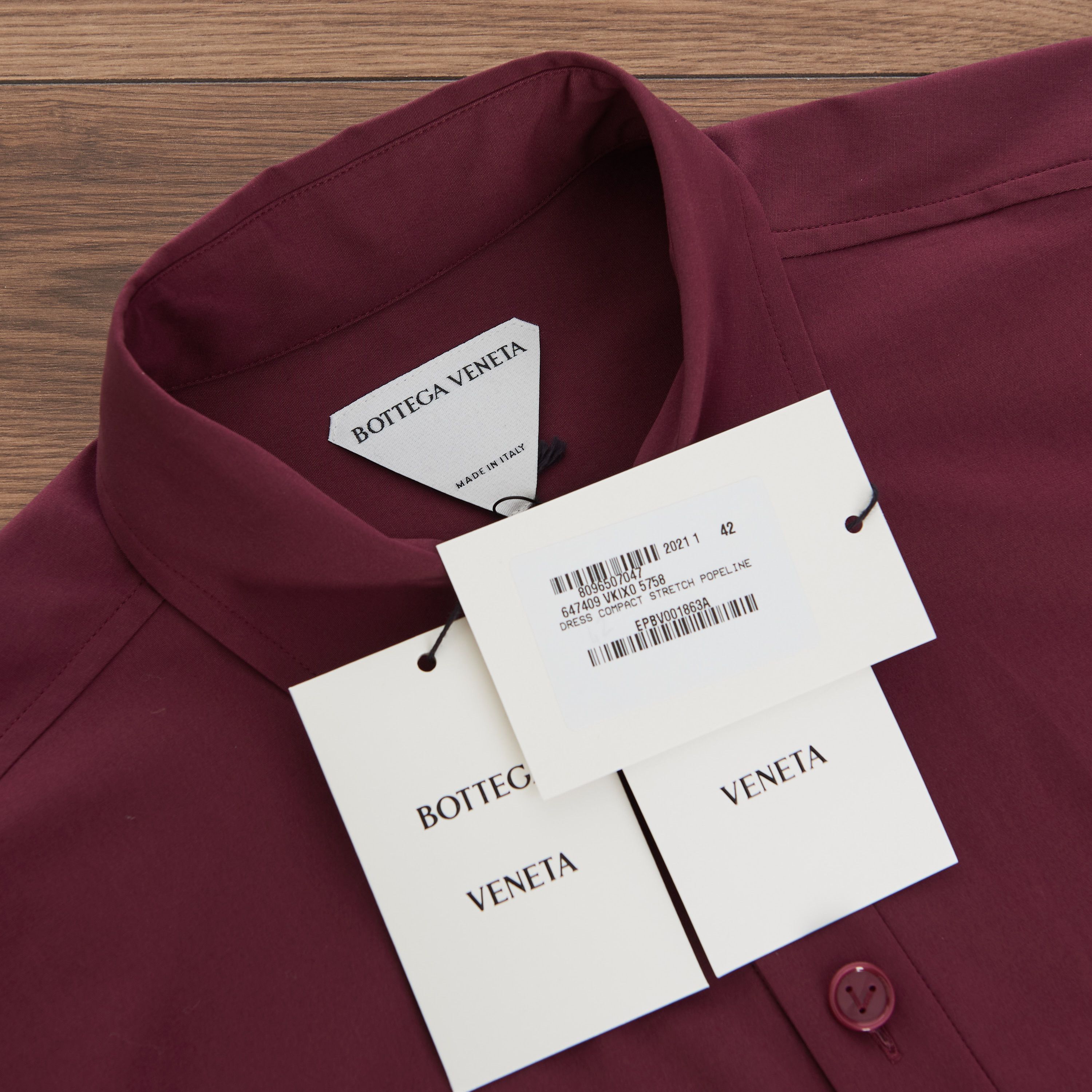 Long Sleeve Compact Stretch Poplin Dress In Bordeaux