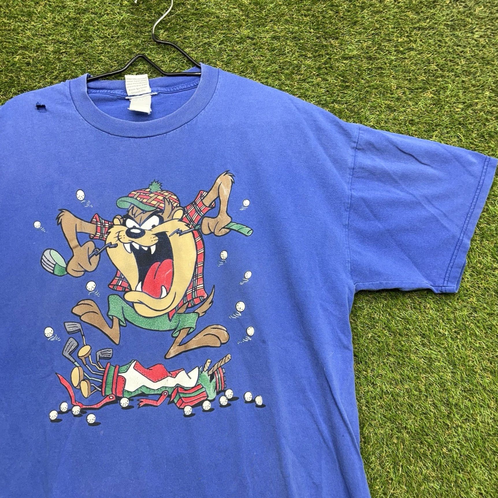 Vintage VINTAGE Tasmanian Devil Golf Shirt Mens Large USA Looney Tunes Taz Funny Crew Neck Cotton Blue 1990s Mens Size US L / EU 52-54 / 3 - 2 Thumbnail