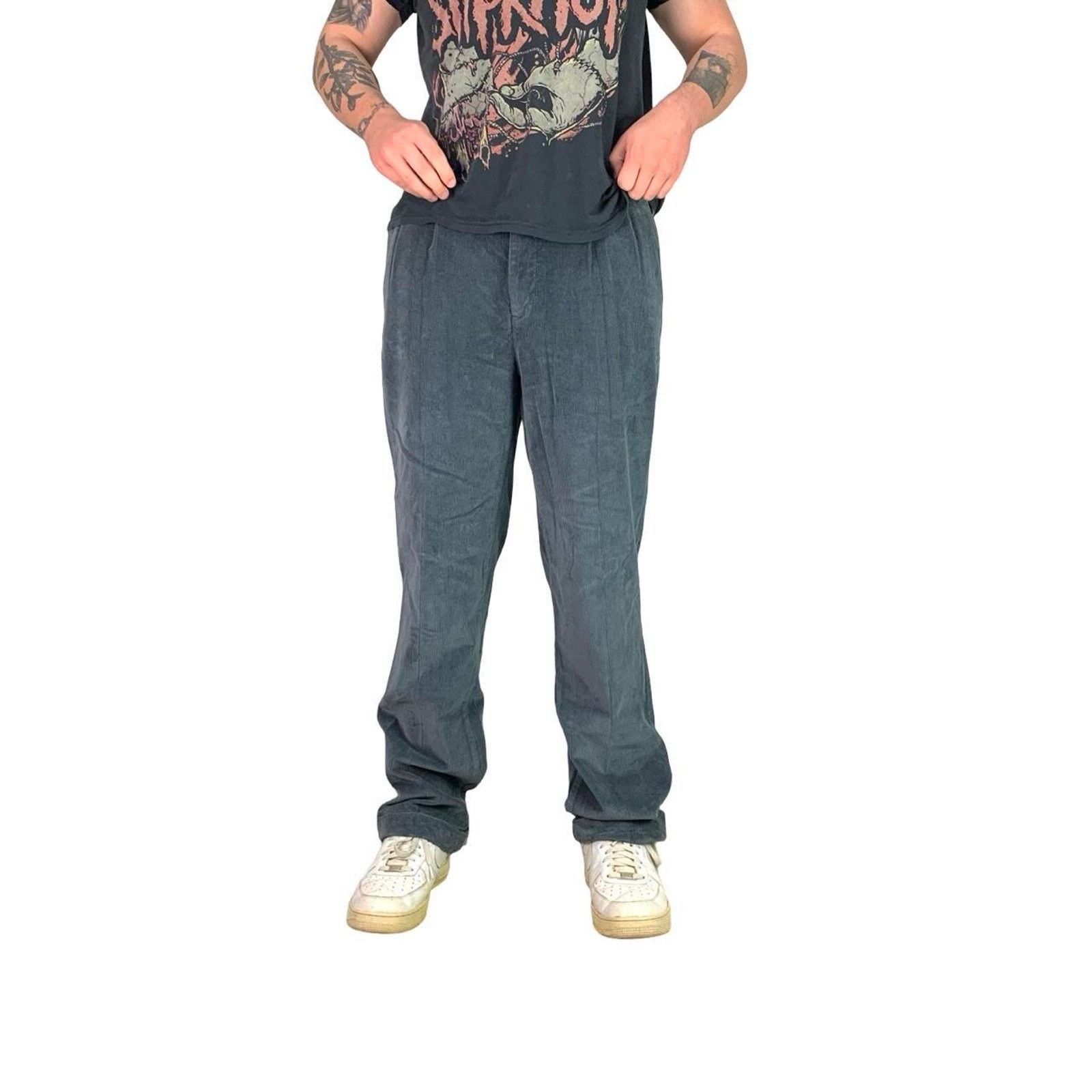 Vintage 90s Vintage Blueish Grey Corduroy Pants Size US 36 / EU 52 - 2 Thumbnail