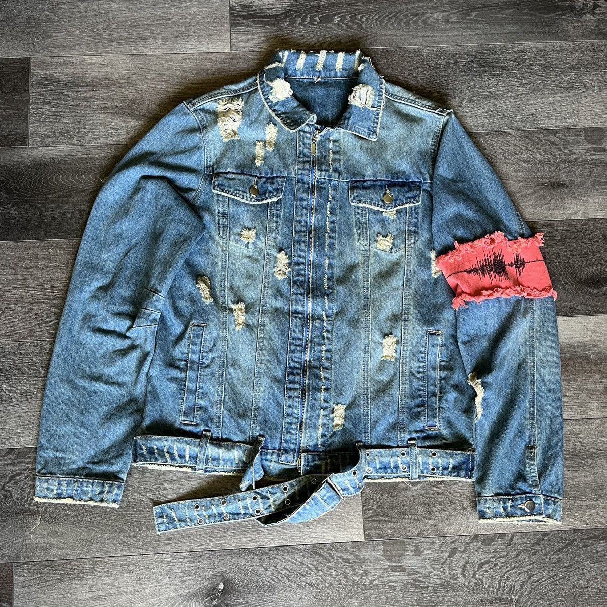 Jaffary Studios Heart Distressed Denim Trucker Jacket Zip Up