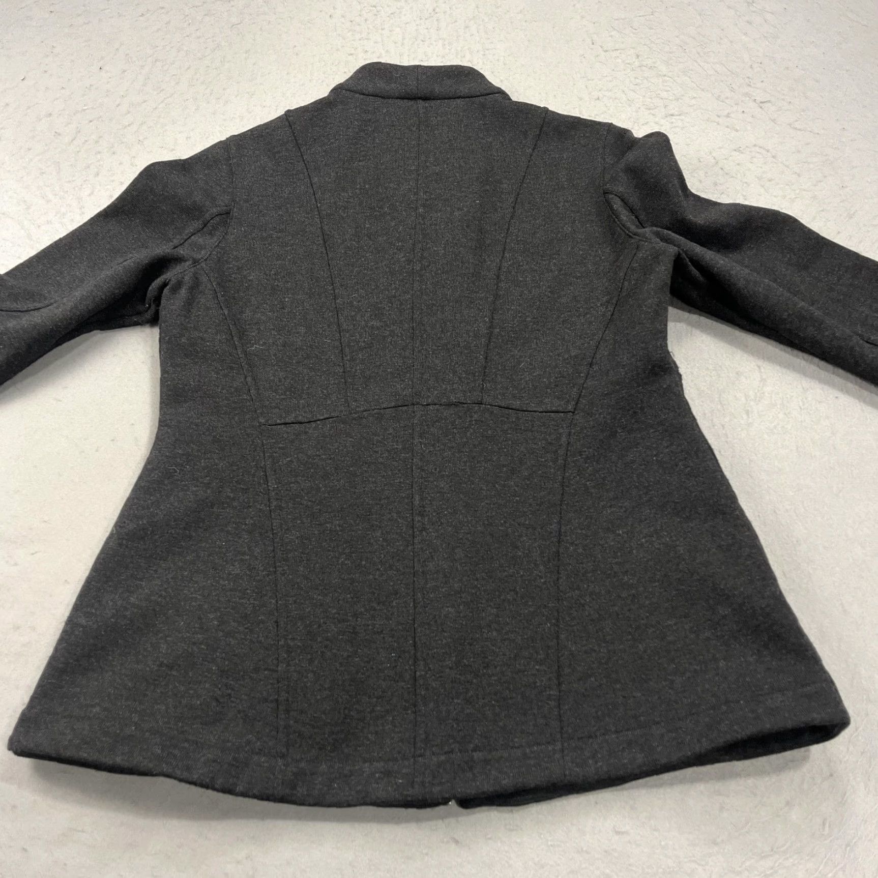 Eileen Fisher VINTAGE Eileen Fisher Jacket Mens? Womens Large Gray Wool Knit Asymmetrical Zip Moto Style Full Zip Pockets Mid-Length Size L / US 10 / IT 46 - 6 Thumbnail