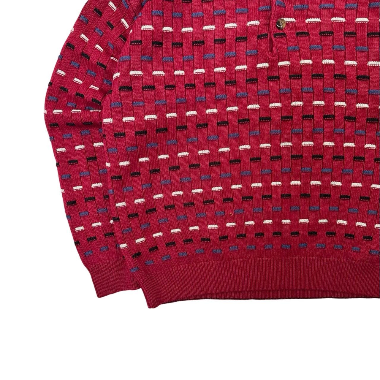 Vintage Vintage 90s Knit Patterned Red Quarter Button Up Sweater Size US M / EU 48-50 / 2 - 3 Thumbnail