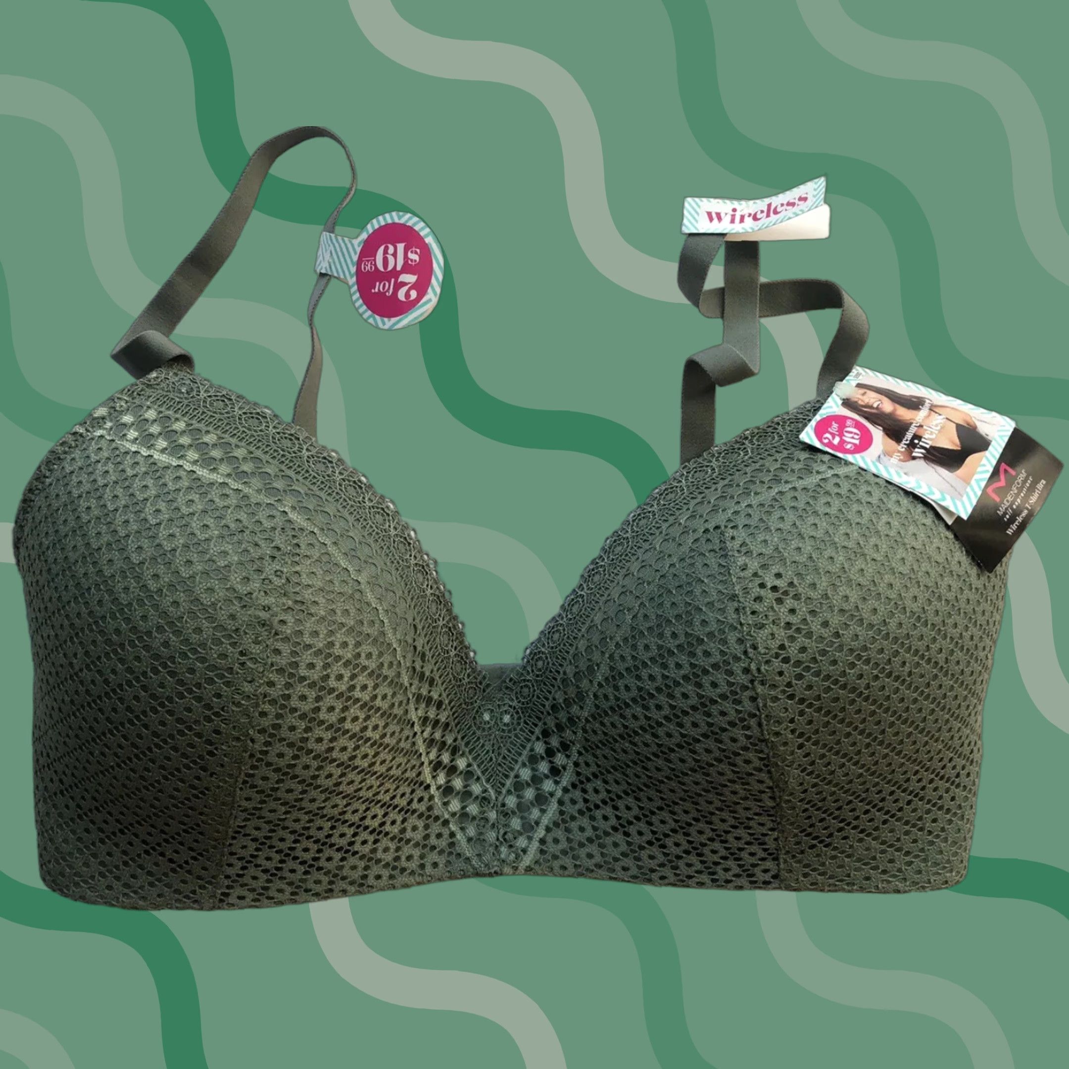 Vintage Maidenform Self Expressions Women's Green Olive Wireless Bra 36D T-Shirt Bra NWT New in Box Size ONE SIZE - 1 Thumbnail