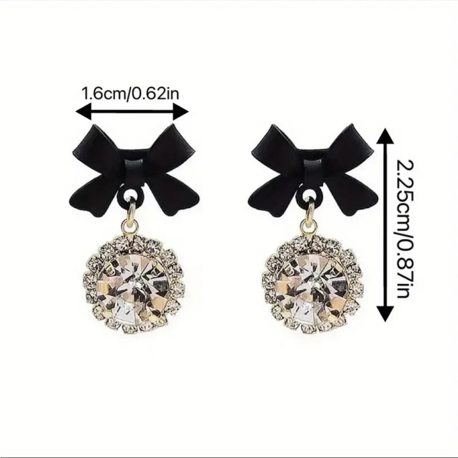 Designer Elegant Black Bow Crystal Earrings Size ONE SIZE - 4 Thumbnail