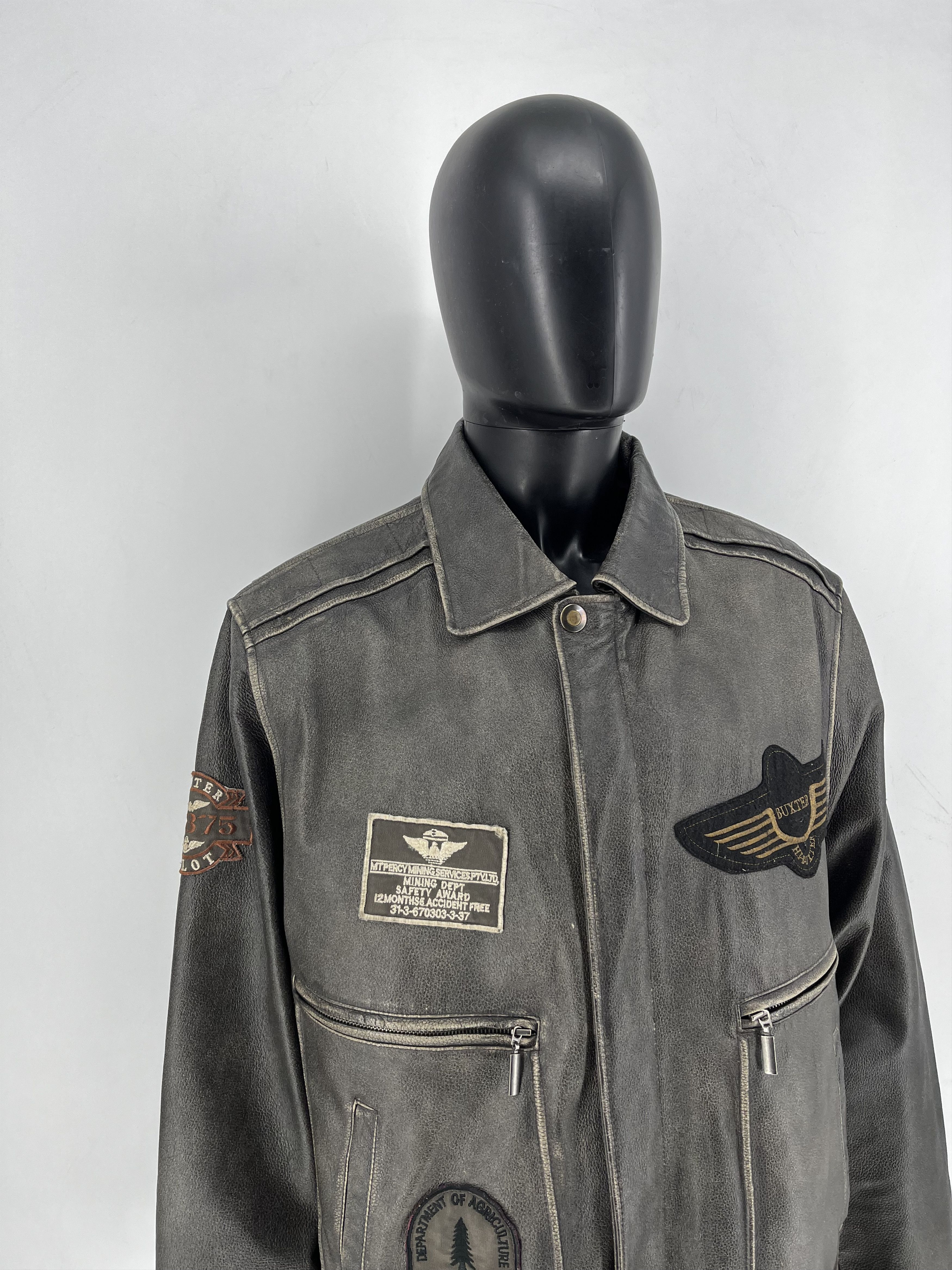 Leather Explorer Vtg Leather Bomber Jacket – Distressed Patina 90s Size US XXL / EU 58 / 5 - 4 Thumbnail