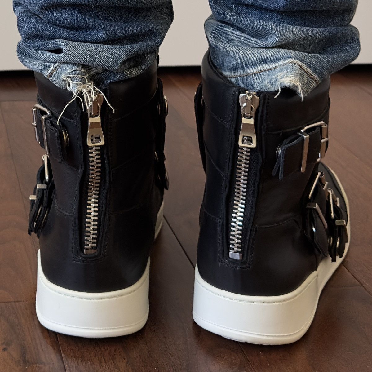 Balmain Balmain 2013 Black Leather Buckle High-Top Sneakers Size US 10 / EU 43 - 2 Thumbnail