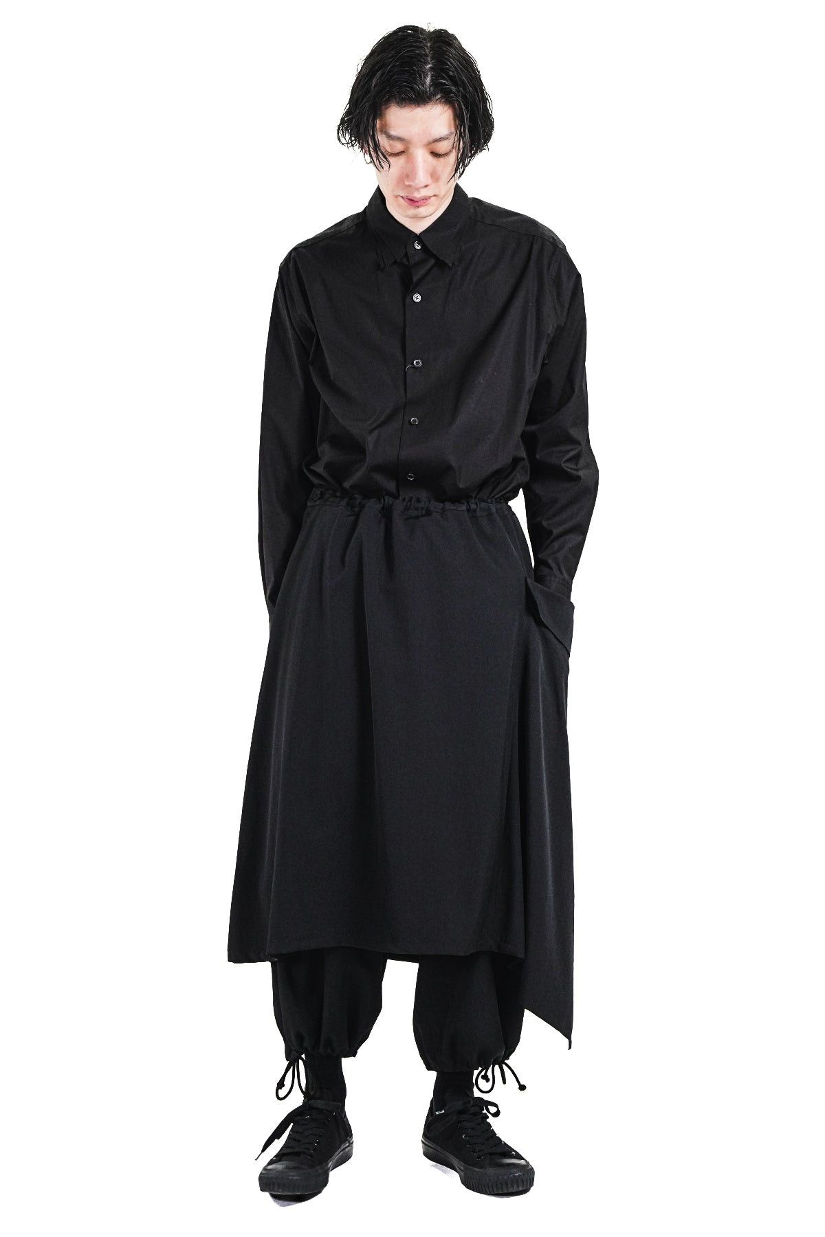 Yohji Yamamoto Yohji Yamamoto Ground Y - DE CHINE RIGHT SIDE GATHER SKIRT Size US 32 / EU 48 - 8 Thumbnail
