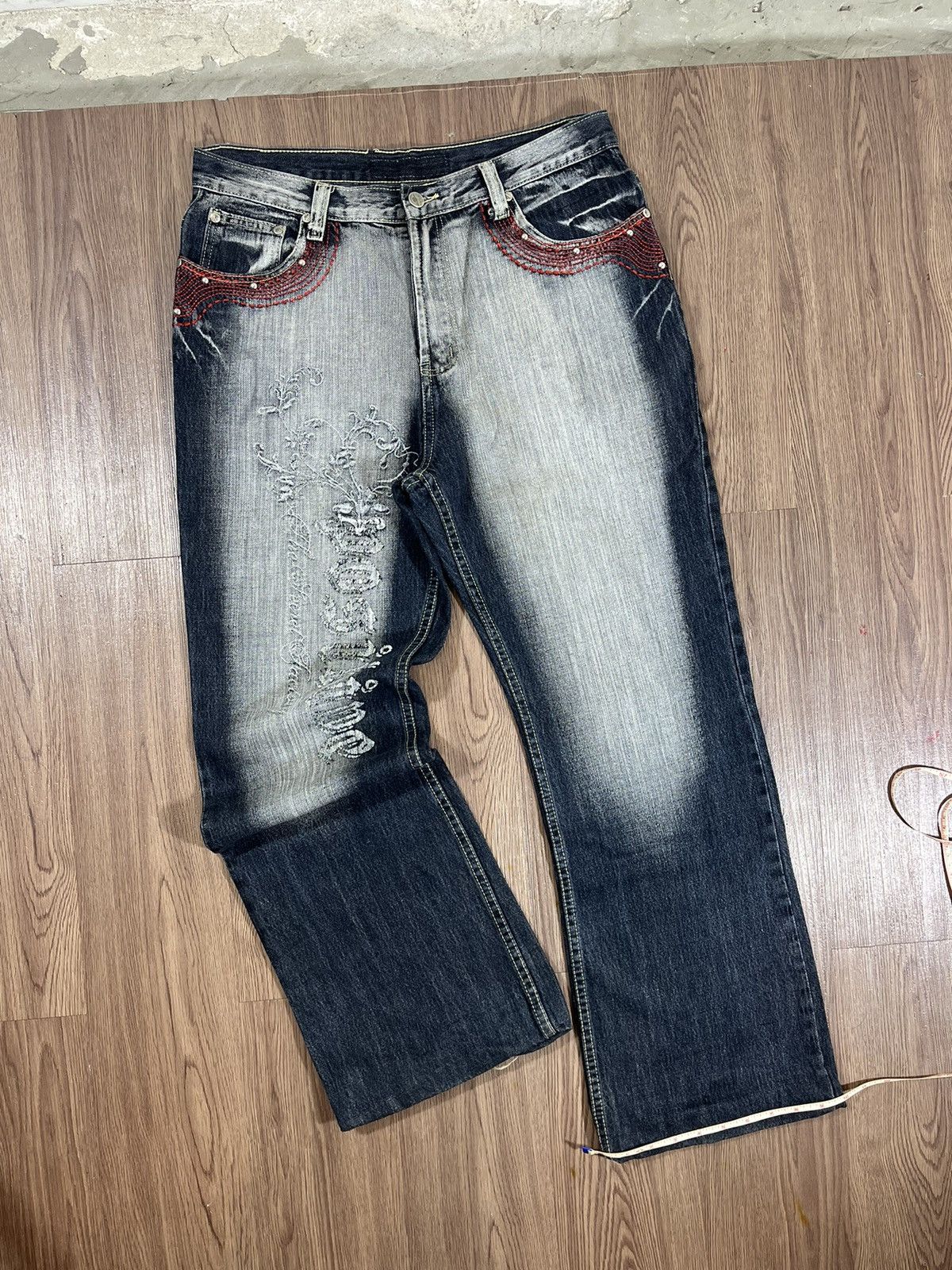Beauty Beast Vintage Y2K Embroidered Flared Denim Jeans Size US 34 / EU 50 - 15 Thumbnail